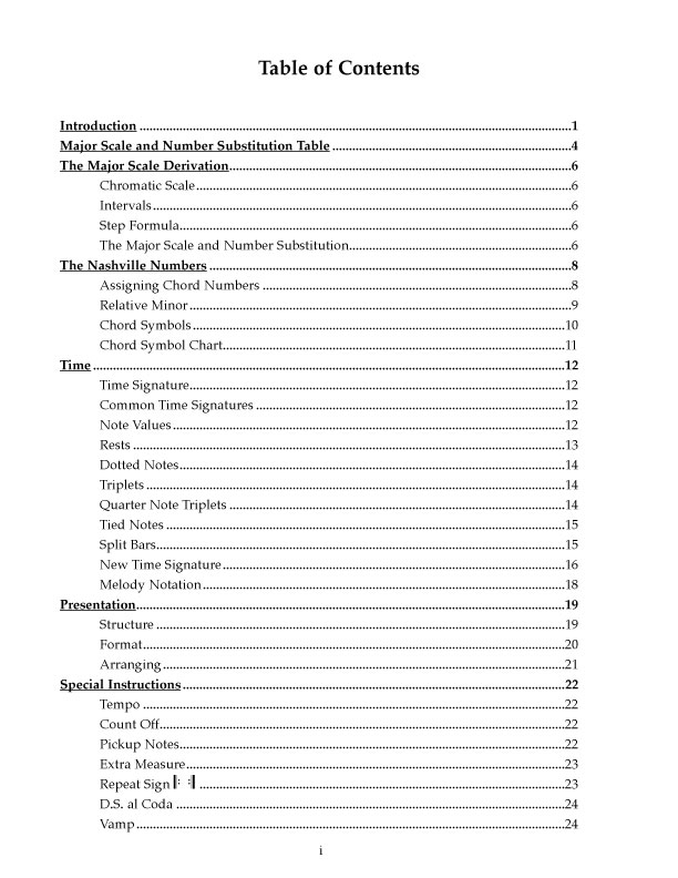 The Nashville Number System - Table of Contents