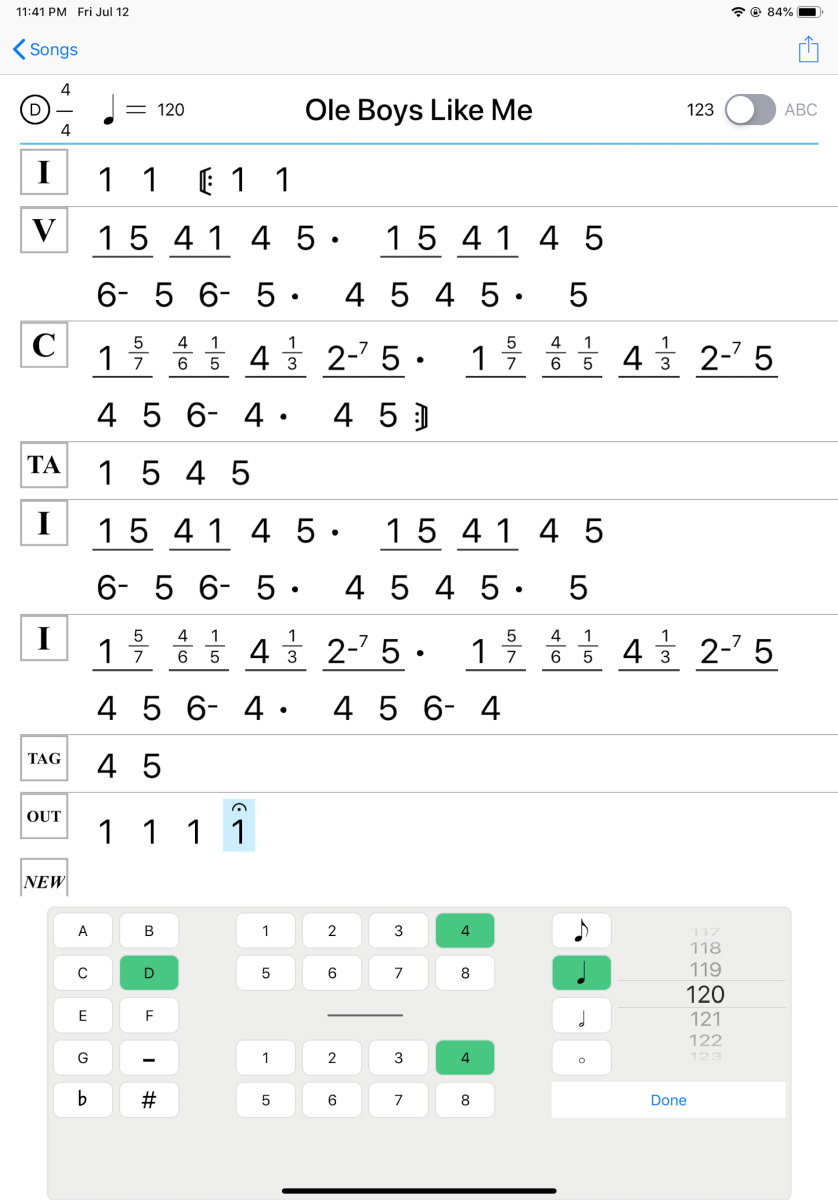 Nashville Number System iPad App Screenshot